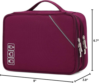 Lanola Travel Cable Organizer Bag, Electronic Accessories Case Portable Double Layer Cable Storage Bag for Cord,phone,Charger, Flash Drive, Phone, SD Card,Personal Items - (Purple)