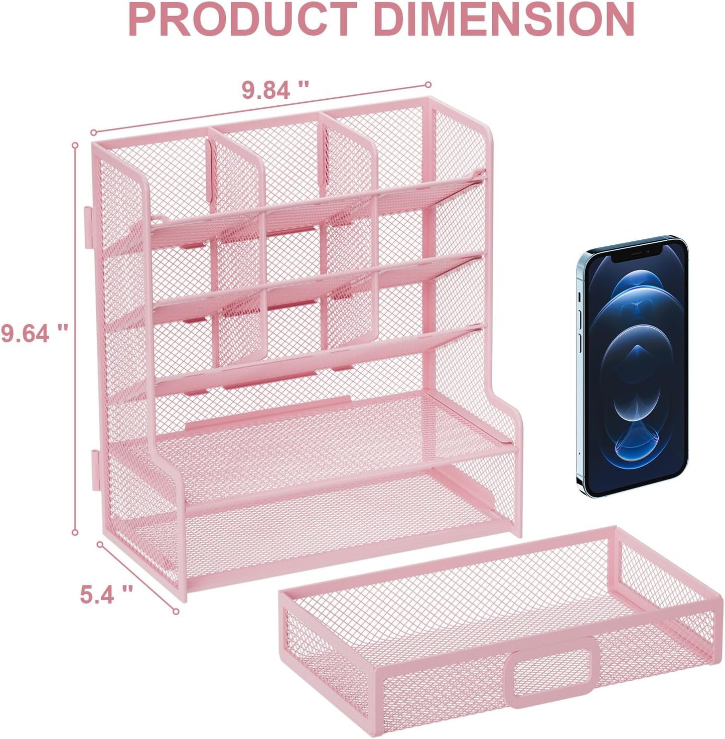 Marbrasse Larger Mesh Desk Organizer with Drawer, Multi-Functional Pen Pencil Holder, Easy Assembly, Desk Organizers and Accessories for Office Art Supplies (Black)