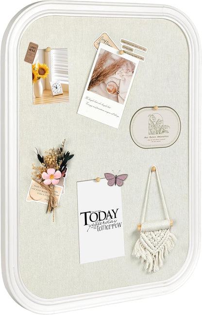Linen Bulletin Board, Pin Board for Walls, Fabric Bulletin Board, 13"x17"Small Pin Board for Home Kitchen Office Decorative, Brown Wood Frame Cork Board(BN-3343)
