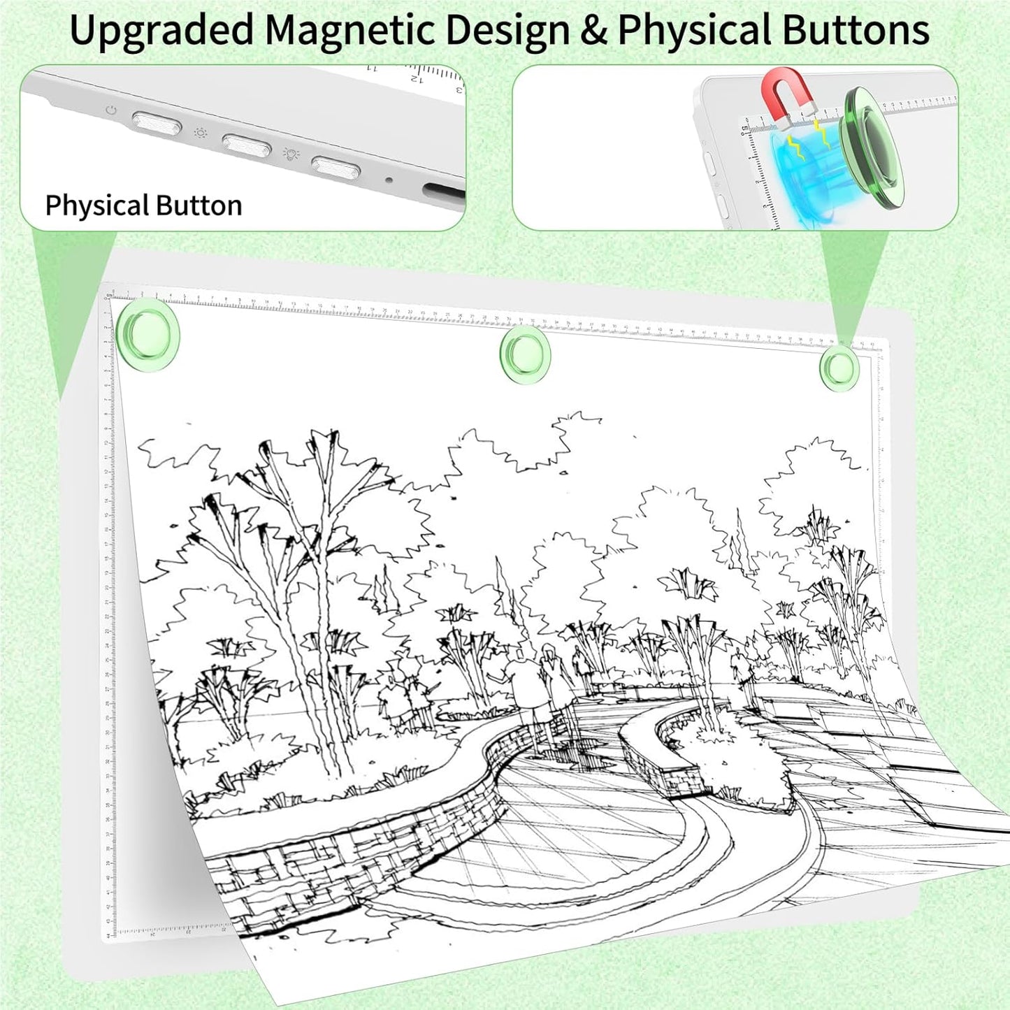 Phylosal Rechargeable A3 LED Light Pad for Diamond Painting, Ultra-Thin Magnetic Tracing Light Box for Drawing, Diamond Art Light Board with Side Button, Super Bright Light Table for Sketching (White)