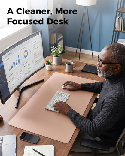 Aothia Dual-Sided Desk Pad - 25.6x13.7 inches Leather Desk Mat, Natural Cork Desk Pad Protector, Large Mouse Pad for Desk, Waterproof Desk Blotter Pad, Desk Writing Pad for Office Work/Home, Black