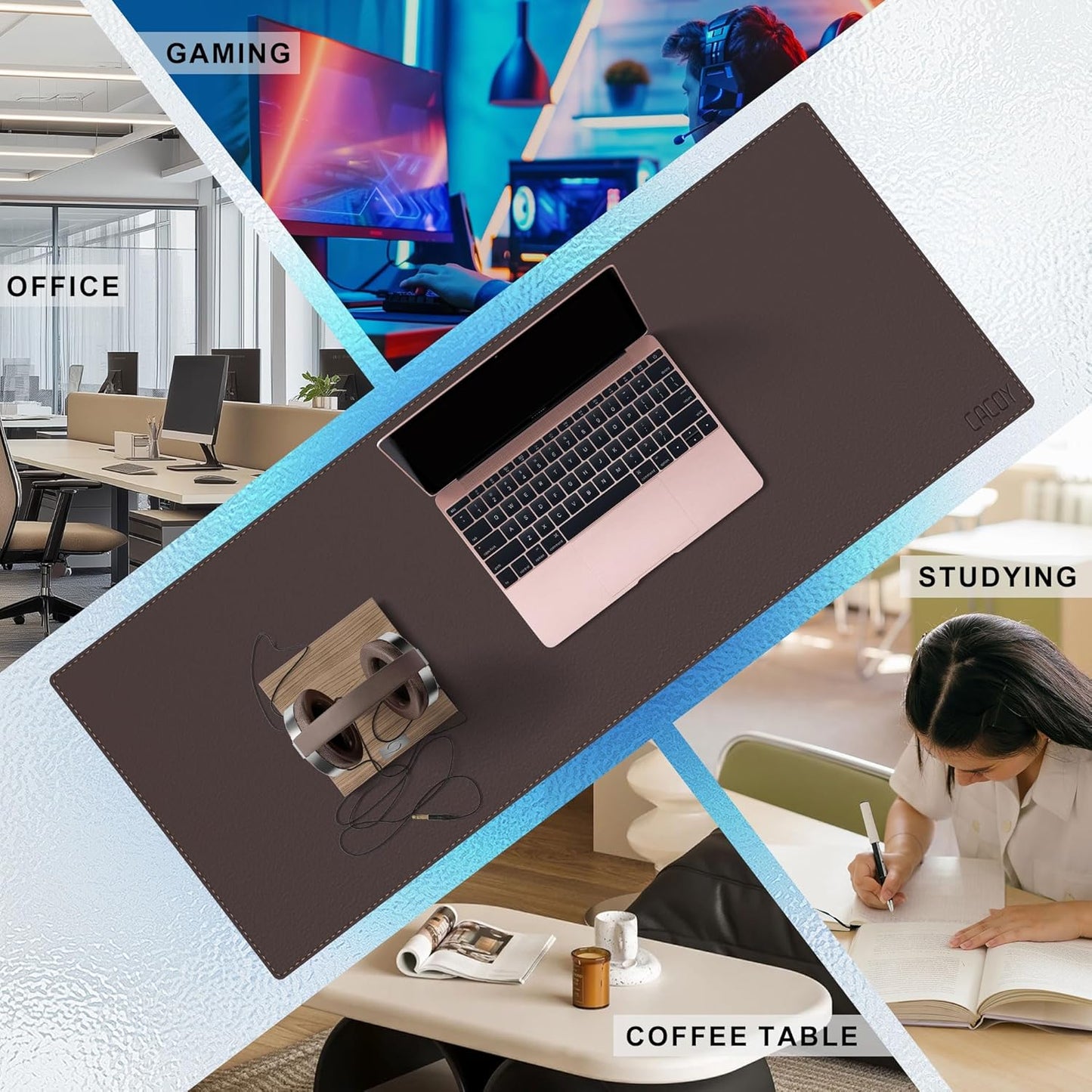 Cacoy 36" x 20" Leather Desk Mat for Home Office, Extra Large PU Leather Desk Pad Blotters, Waterproof Computer Keyboard Mat, Extended Gaming Mouse Pad, Desk Protector for Desktop and PC Laptop, Black