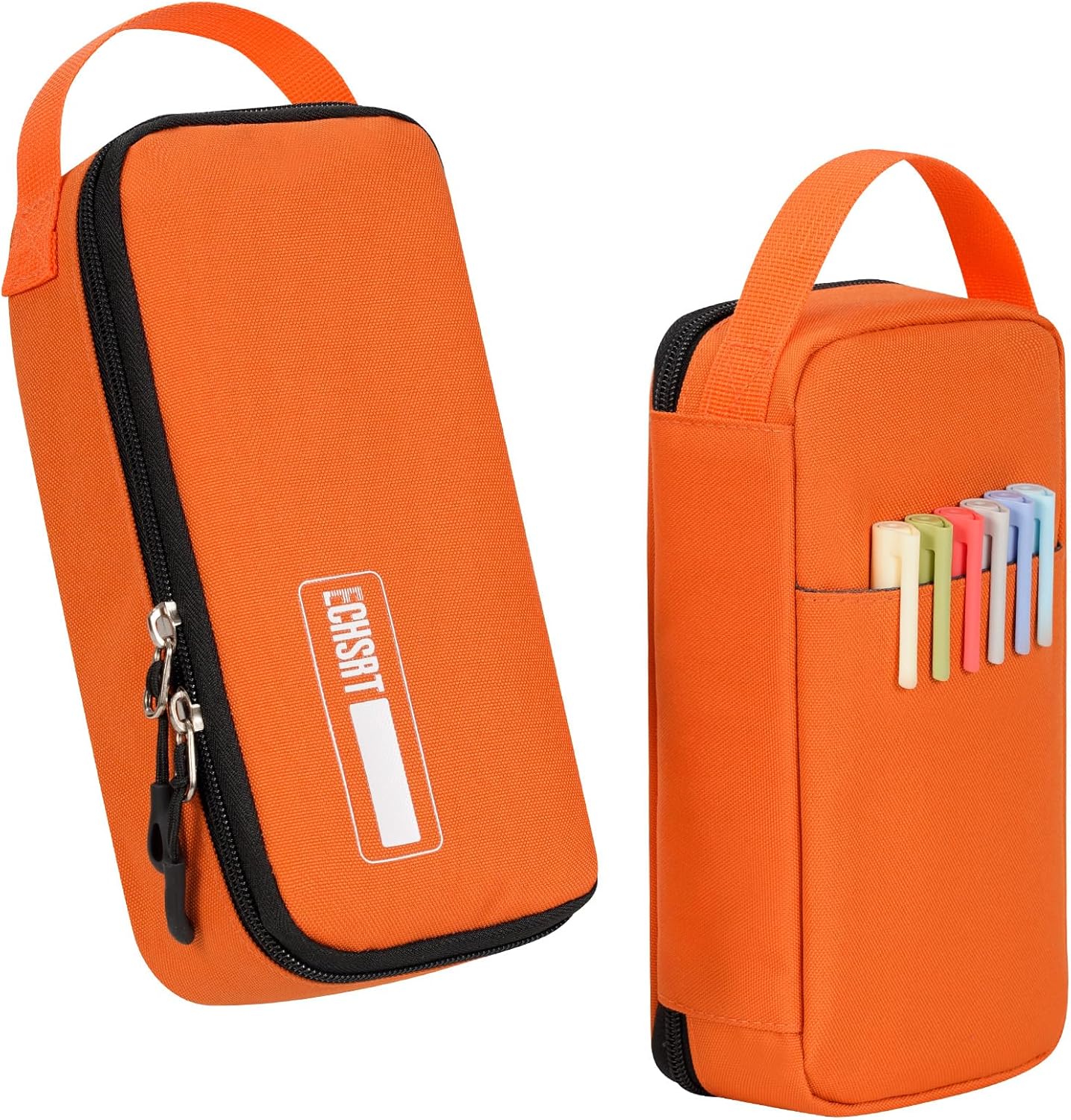 ECHSRT Big Pencil Case, Aesthetic Portable Zipper Pencil Bag with Hidden Pocket, Special Pouch for Men Women Adults, Stationery Organizer Pen Cases for Office Travel,Black