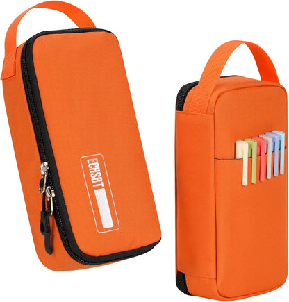 ECHSRT Big Pencil Case, Aesthetic Portable Zipper Pencil Bag with Hidden Pocket, Special Pouch for Men Women Adults, Stationery Organizer Pen Cases for Office Travel,Black