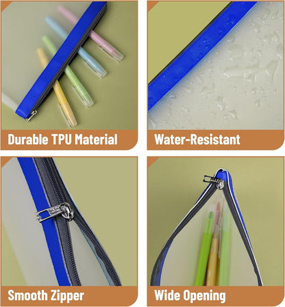 Mr. Pen- Clear Pencil Pouch, 8.50"x4.25", 3 Pack, Durable TPU Material, Medium Water-Resistant Pencil Bags with Smooth Zipper, Multipurpose Clear Pouch for Stationery, School, Office, Travel Supplies