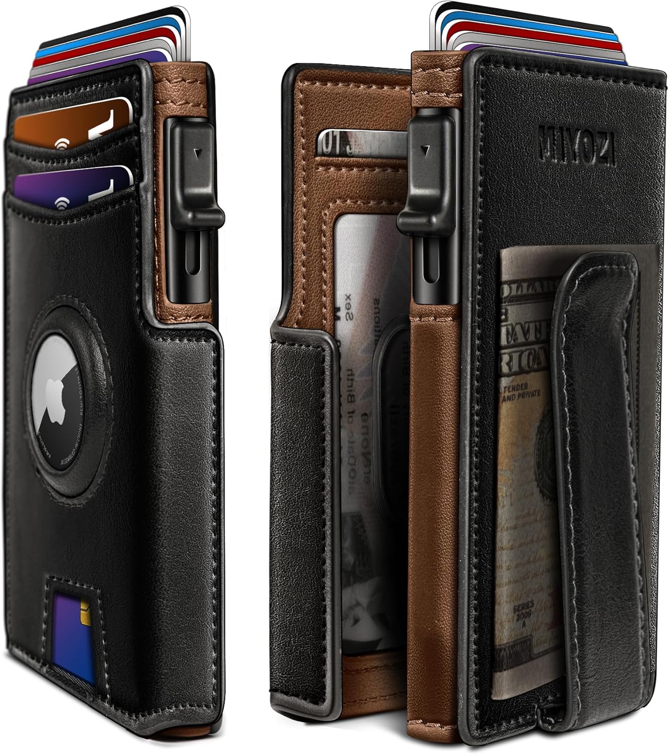 miyozi Airtag Wallet for Men,with Money Clip 10 Cards Metal Case Smart Slim Pop Up Credit Card Holder Flip with Magnetic Closure RFID Blocking wallet with Gift Box