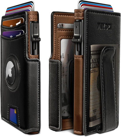 miyozi Airtag Wallet for Men,with Money Clip 10 Cards Metal Case Smart Slim Pop Up Credit Card Holder Flip with Magnetic Closure RFID Blocking wallet with Gift Box