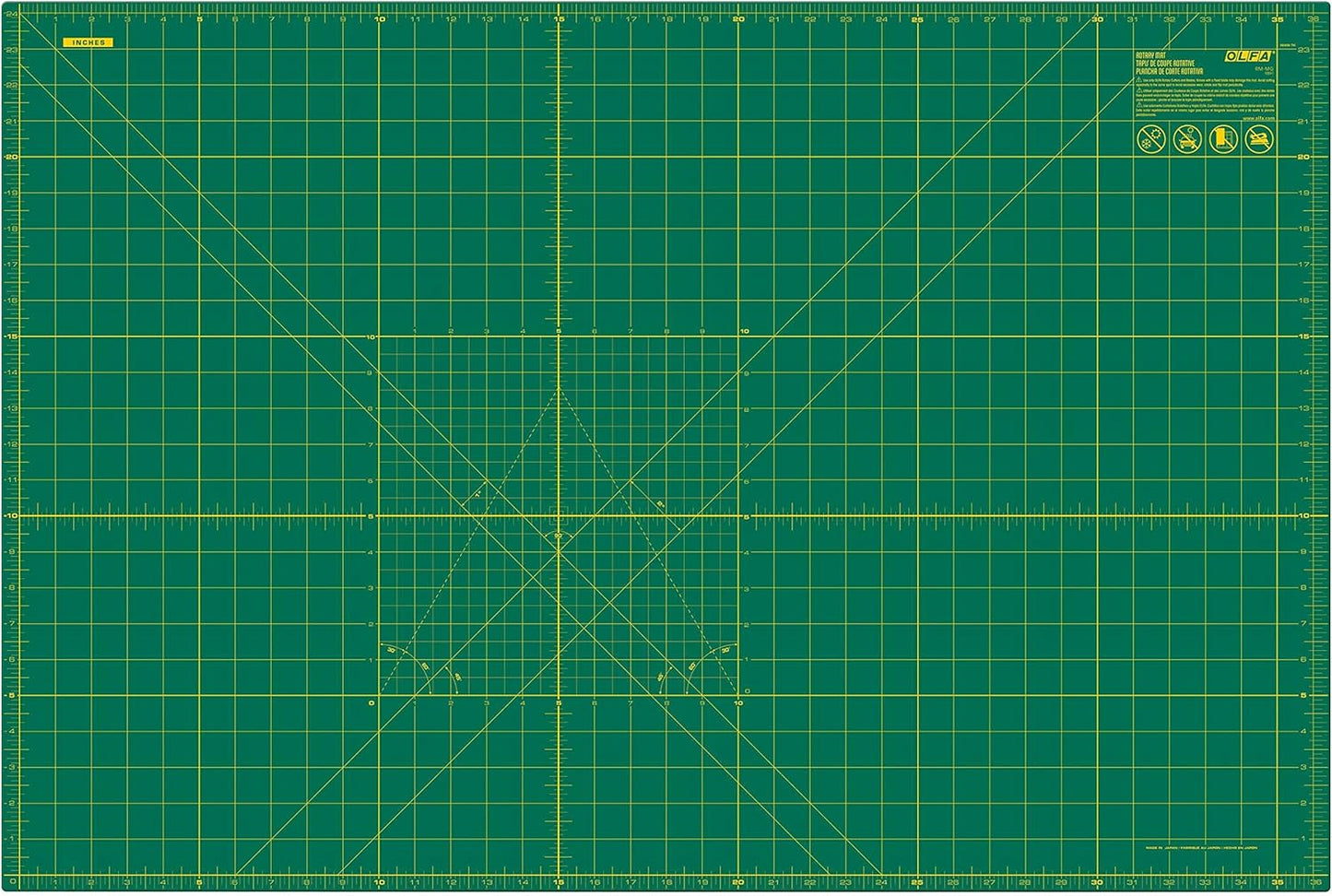 OLFA 24" x 36" Self Healing Rotary Cutting Mat (RM-MG) - Double Sided 24x36 Inch Cutting Mat with Grid for Quilting, Sewing, Fabric, & Crafts, Designed for Use with Rotary Cutters (Green)