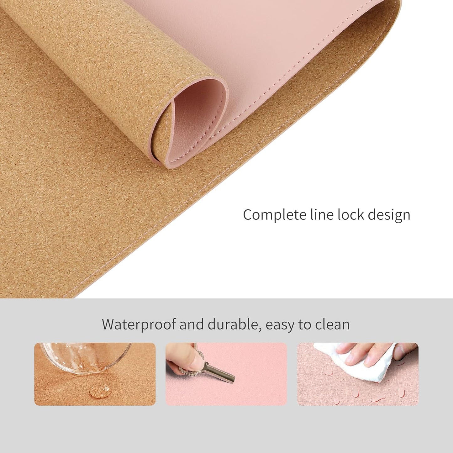 RENMTURE Dual-Sided Mouse Pad, Natural Cork & PU Leather Large Desk Pad for Office and Home Work, Desk Protector Non-Slip, Waterproof, Easy Clean (Olive Green, 32"x16")