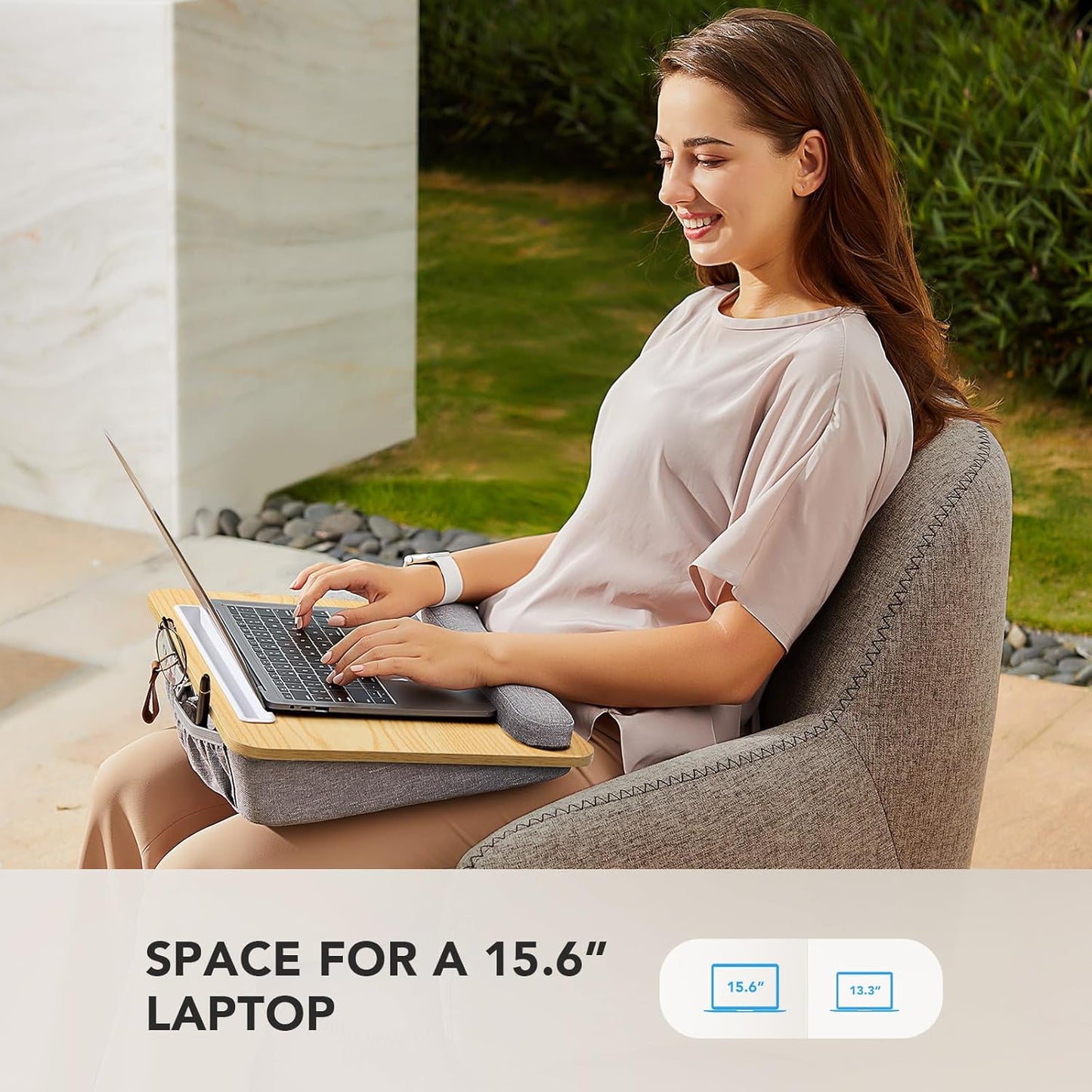 HUANUO Laptop Lap Desk - Portable Lap Desk with Pillow Cushion, Fits up to 15.6 inch Laptop, with Anti-Slip Strip & Storage Function for Home Office Students Use as Computer Laptop Stand, Book Tablet