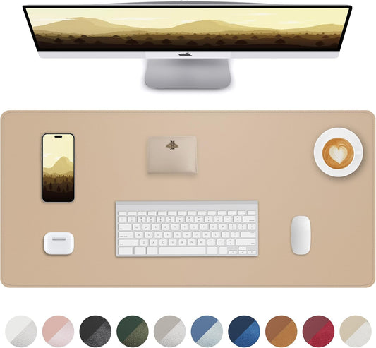 AFIING Desk Pad Protector 23.6" x 13.7" - Non-Slip Waterproof PU Leather Desk Mat for Mouse, Keyboard, Laptop, Office and Home Workspace (Beige)