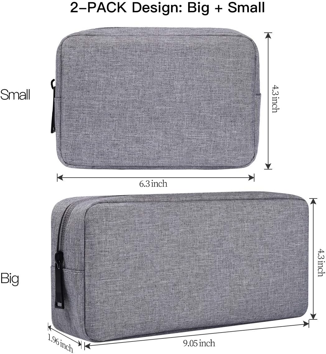 imComor Universal Electronics Accessories Case, 2-Pack Portable Soft Carrying Case Bag Wire Cable Organizer for Hard Drive, Power Adapter, Laptop Mouse, Cosmetics Kit, Small+Big-Black