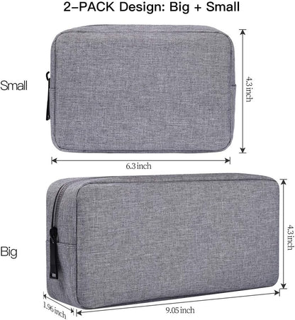 imComor Universal Electronics Accessories Case, 2-Pack Portable Soft Carrying Case Bag Wire Cable Organizer for Hard Drive, Power Adapter, Laptop Mouse, Cosmetics Kit, Small+Big-Black