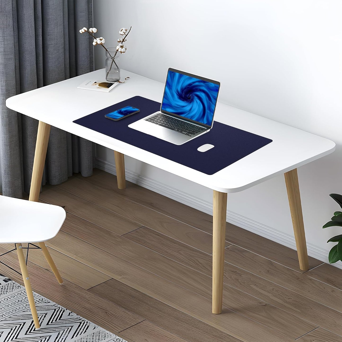 AFIING Large Desk Mat 47" x 17", Dual-Sided Natural Cork & PU Leather Desk Pad, Non-Slip Waterproof Mouse Pad for Office, Home & Gaming, Black