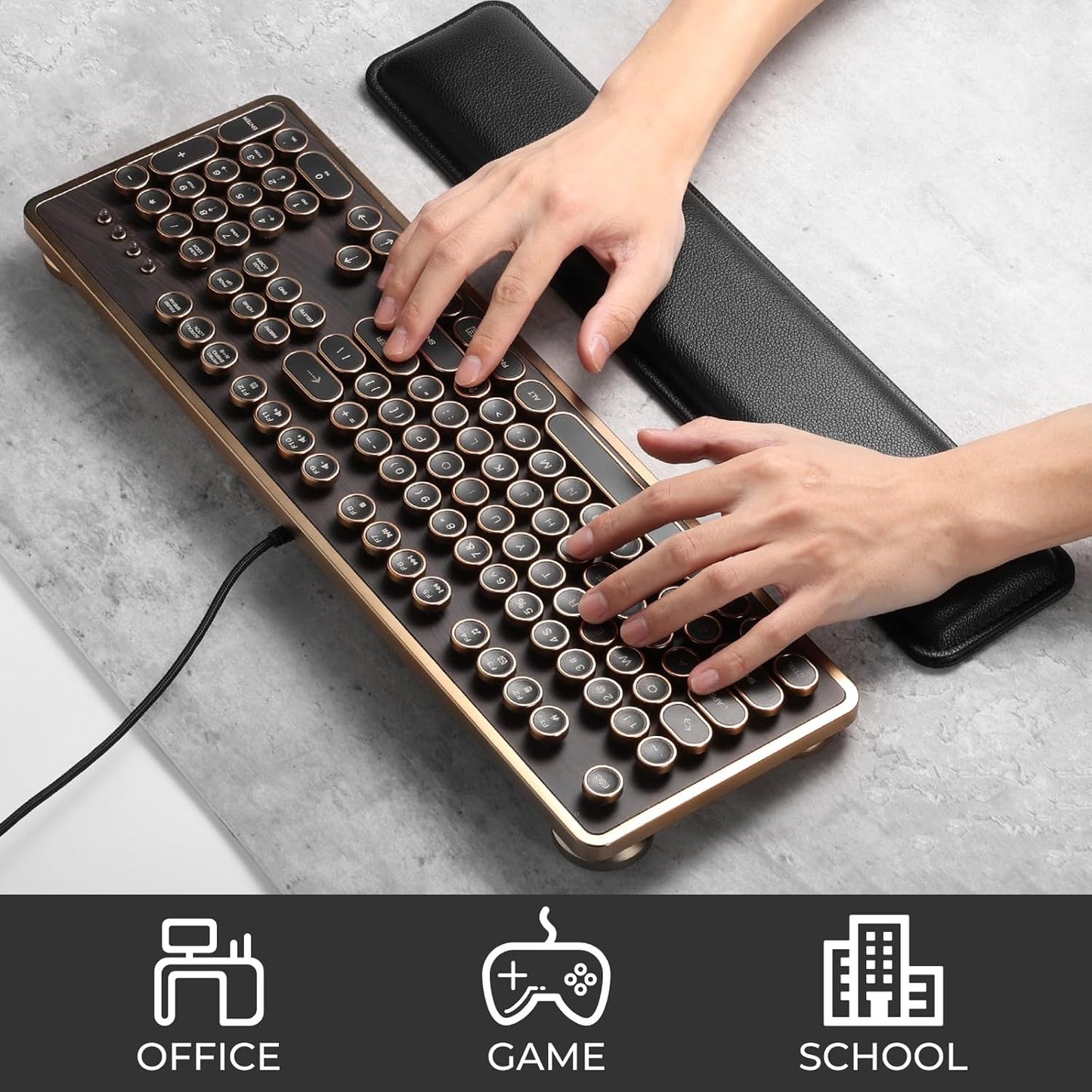 GLENCREAG Ergonomic Keyboard Wrist Rest - PU Leather Cushioned Support for Typing & Gaming, Comfortable Contoured Design for Wrist Pain Relief, Tan