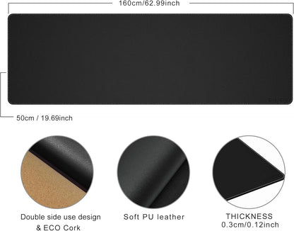 Chihein 2XL 35" x 16" Cork & PU Leather Desk Mat, Dual Sided Desk Pad Protector, Waterproof Writing Blotter for Gaming, Office, Home (Black)