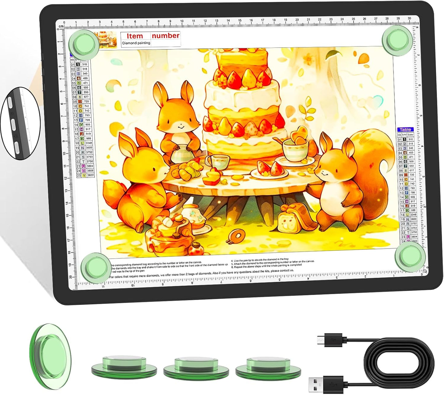 KOBAIBAN A3 Magnetic Light Pad with Bag, Rechargeable Diamond Art Light Board with Side Physical Buttons, 3 Color Light Modes Super Bright Light Table Light Box for Tracing, Drawing, Sketching (White)