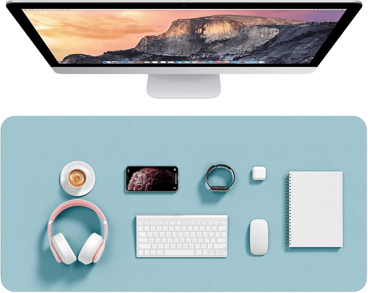 Hsurbtra Desk Pad, 23.6" x 13.8" PU Leather Desk Mat, M Extended Mouse Pad, Waterproof Desktop Blotter Protector, Non-Slip Ultra Thin Small Laptop Keyboard Writing Mat for Office Home, Pink