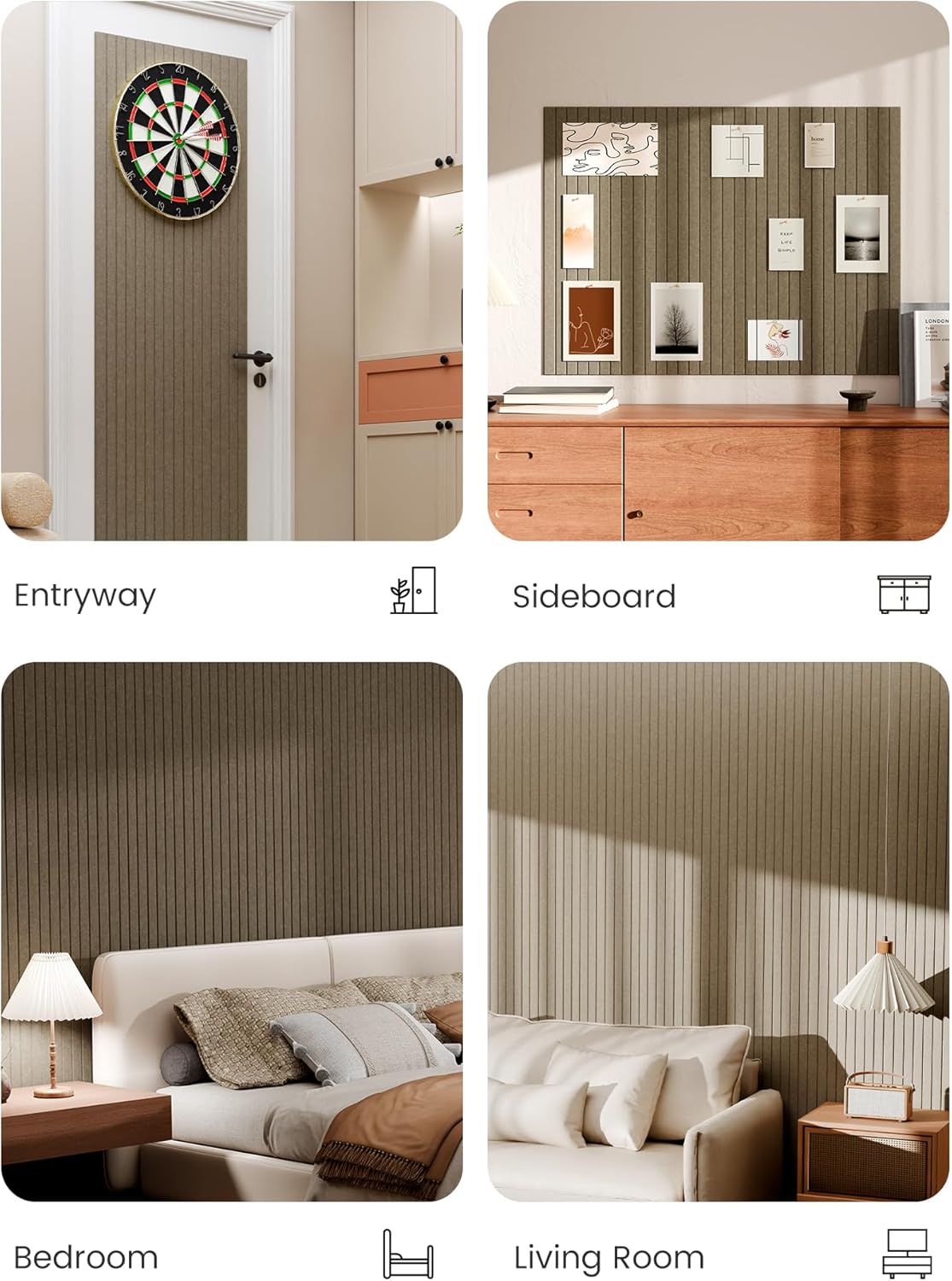 Bumusty Large Cork Board Alternative-48 x 36" Felt Bulletin Board Tiles, with 30 Pushpins, 70 Adhesive Tabs, Fine-Stripe 12-Pack, Cork Boards for Office Push Pin Board Felt Board-Oatmeal