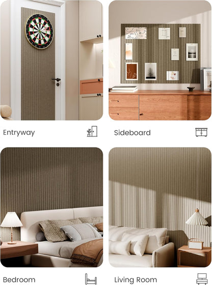 Bumusty Large Cork Board Alternative-48 x 36" Felt Bulletin Board Tiles, with 30 Pushpins, 70 Adhesive Tabs, Fine-Stripe 12-Pack, Cork Boards for Office Push Pin Board Felt Board-Oatmeal