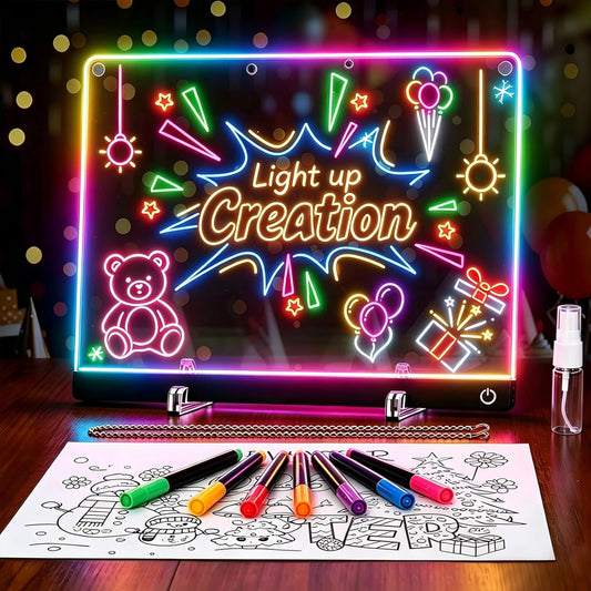 LED Drawing Board for Kids,13.7" USB Light Up Tracing Tablet Full Art Set with 6 RGB Light Modes, Doodle Glow LED Note Board with Colors, Gifts for Kids Birthday Christmas Gift Ideas