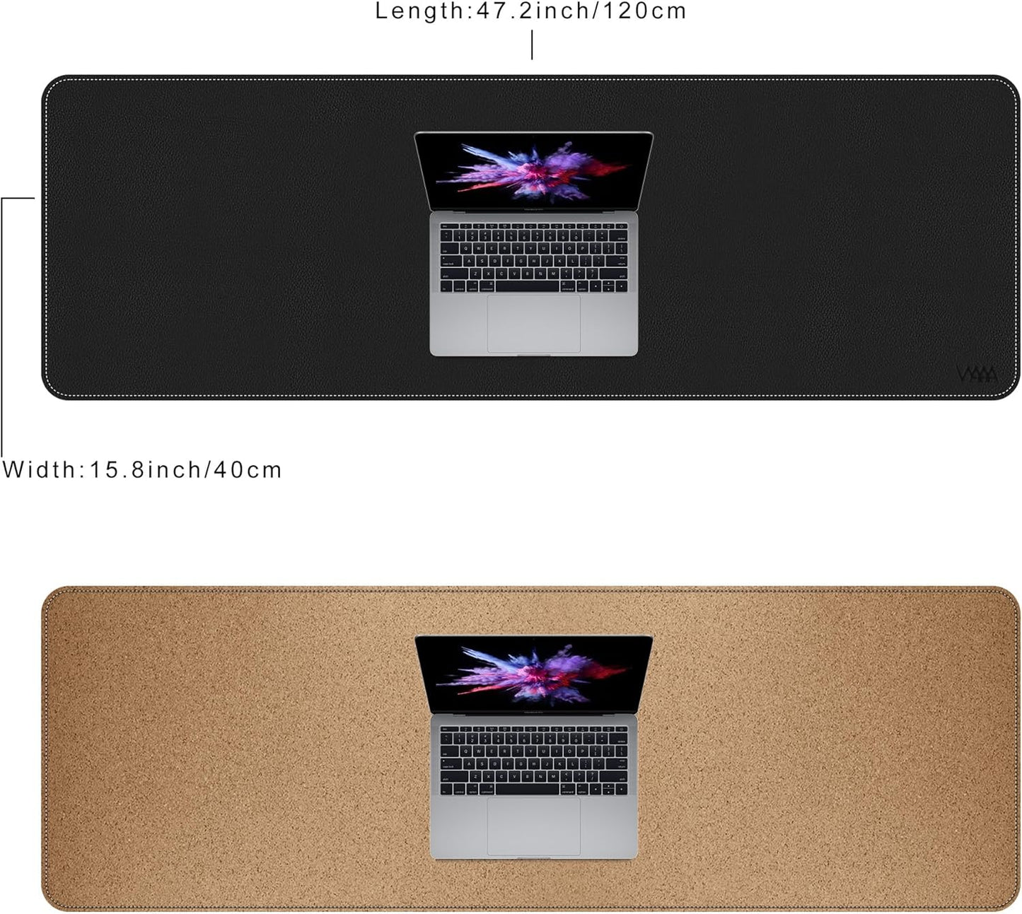 Vyaaa PU Leather & Cork Desk Mat, 39.4"x15.7" Dual Sided Computer Desk mat, Waterproof Large Mouse Pad, Non-Slip Office Desk pad, Office Desk Protector for Work/Gaming/Home (Black)