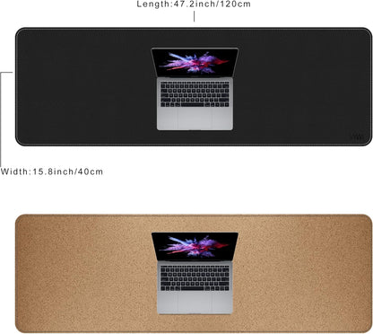 Vyaaa PU Leather & Cork Desk Mat, 39.4"x15.7" Dual Sided Computer Desk mat, Waterproof Large Mouse Pad, Non-Slip Office Desk pad, Office Desk Protector for Work/Gaming/Home (Black)