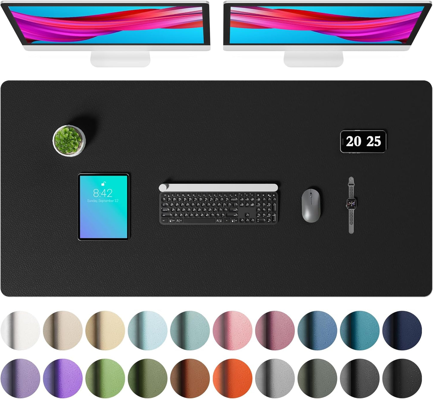 Aothia Leather Desk Pad Protector, Mouse Pad, Office Desk Mat, Non-Slip PU Leather Desk Blotter, Laptop Desk Pad, Waterproof Desk Writing Pad for Office and Home (Black,36" x 17") - Colors A