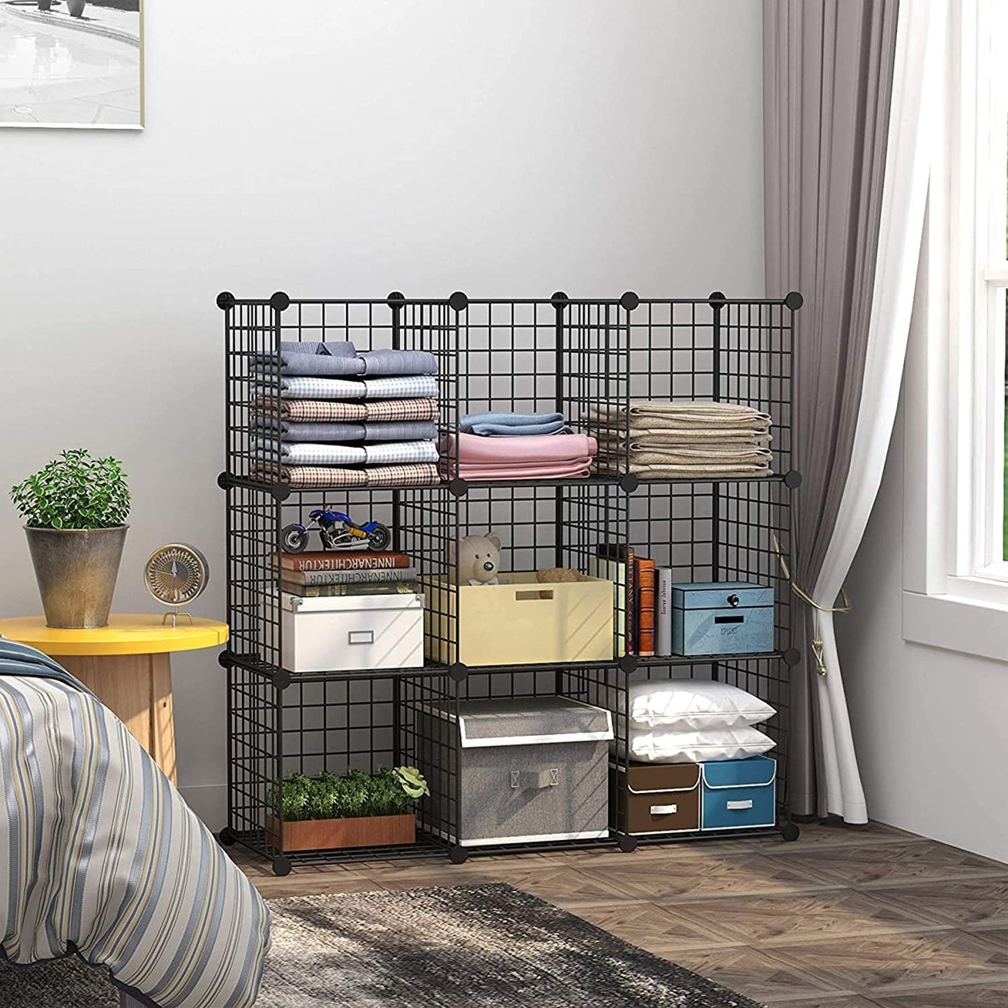 C&AHOME Wire Cube Storage, 6 - Cube Organizer Metal C Grids, Modular Shelves Units, Storage Bins Shelving, Closet Organizer, Ideal for Home, Office, Living Room, 36.6”L x 12.4”W x 36.6”H Black