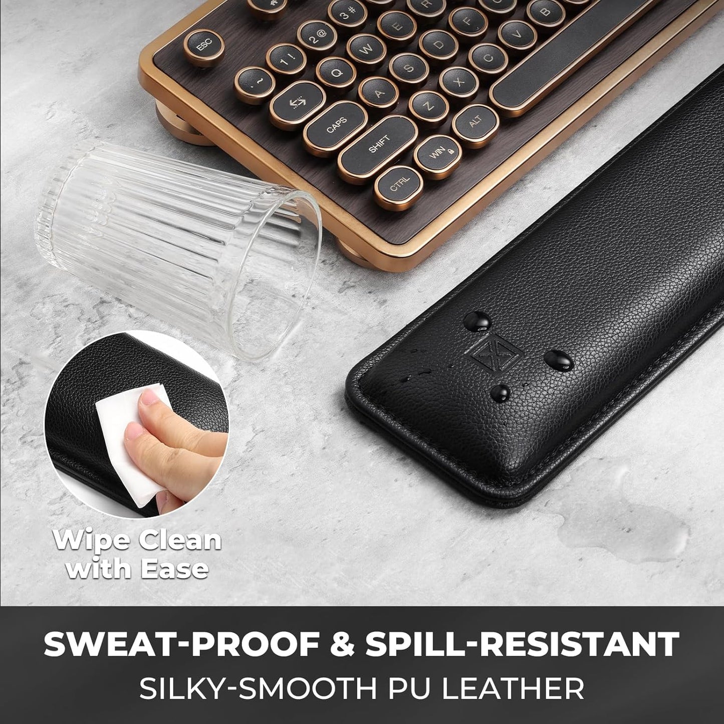 GLENCREAG Ergonomic Keyboard Wrist Rest - PU Leather Cushioned Support for Typing & Gaming, Comfortable Contoured Design for Wrist Pain Relief, Tan