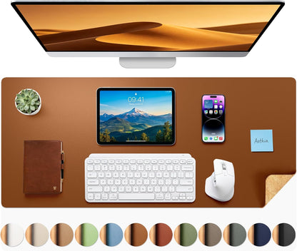 Aothia Dual-Sided Desk Pad - 25.6x13.7 inches Leather Desk Mat, Natural Cork Desk Pad Protector, Large Mouse Pad for Desk, Waterproof Desk Blotter Pad, Desk Writing Pad for Office Work/Home, Black