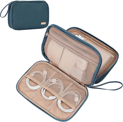 NISHEL Travel Cord Organizer Case, Double Layers Tech Electronic Bag, Essentials for Charger, Cable, Phone, Flash drive, Medium, Pink