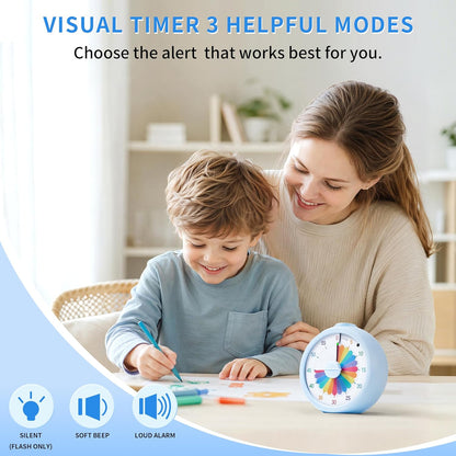 Visual Timer, 60-Minute Countdown Timer for Kids and Adults with Adjustable Volume, Rainbow Design Time Management Tools with Silent Operation, Suitable for Classroom, Office and Home (Blue)