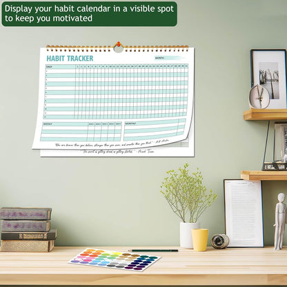 Habit Tracker Calendar, Aesthetic Daily Weekly Goal and Habit Tracker Journal, 12 Months Undated Habits Tracker Planner with Spiral Binding, Boost Productivity Tool and Workout Calendar, 11.7"x8.5"