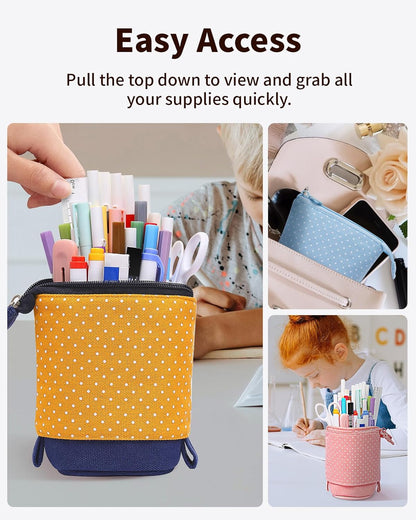 Sooez Standing Pencil Case, Cute Stand up Pencil Pouch, Telescopic Pen Pouch, Portable Pencil Holder, Kawaii Stand up Pencil Case, Spacious Pencil Pouch Bag for School Office Supplies, Black