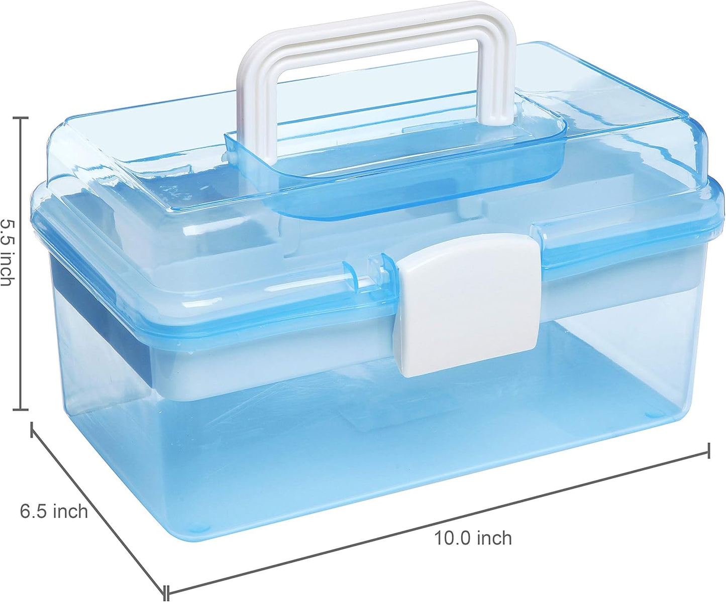 MyGift 10 Inch Plastic Storage Box with Removable Tray, Blue Craft Organizer and Art Storage Box, Multipurpose Storage Container for Tools, Playdoh, Bead, Sewing, Medicine, Tackle, Art Supply