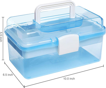 MyGift 10 Inch Plastic Storage Box with Removable Tray, Blue Craft Organizer and Art Storage Box, Multipurpose Storage Container for Tools, Playdoh, Bead, Sewing, Medicine, Tackle, Art Supply