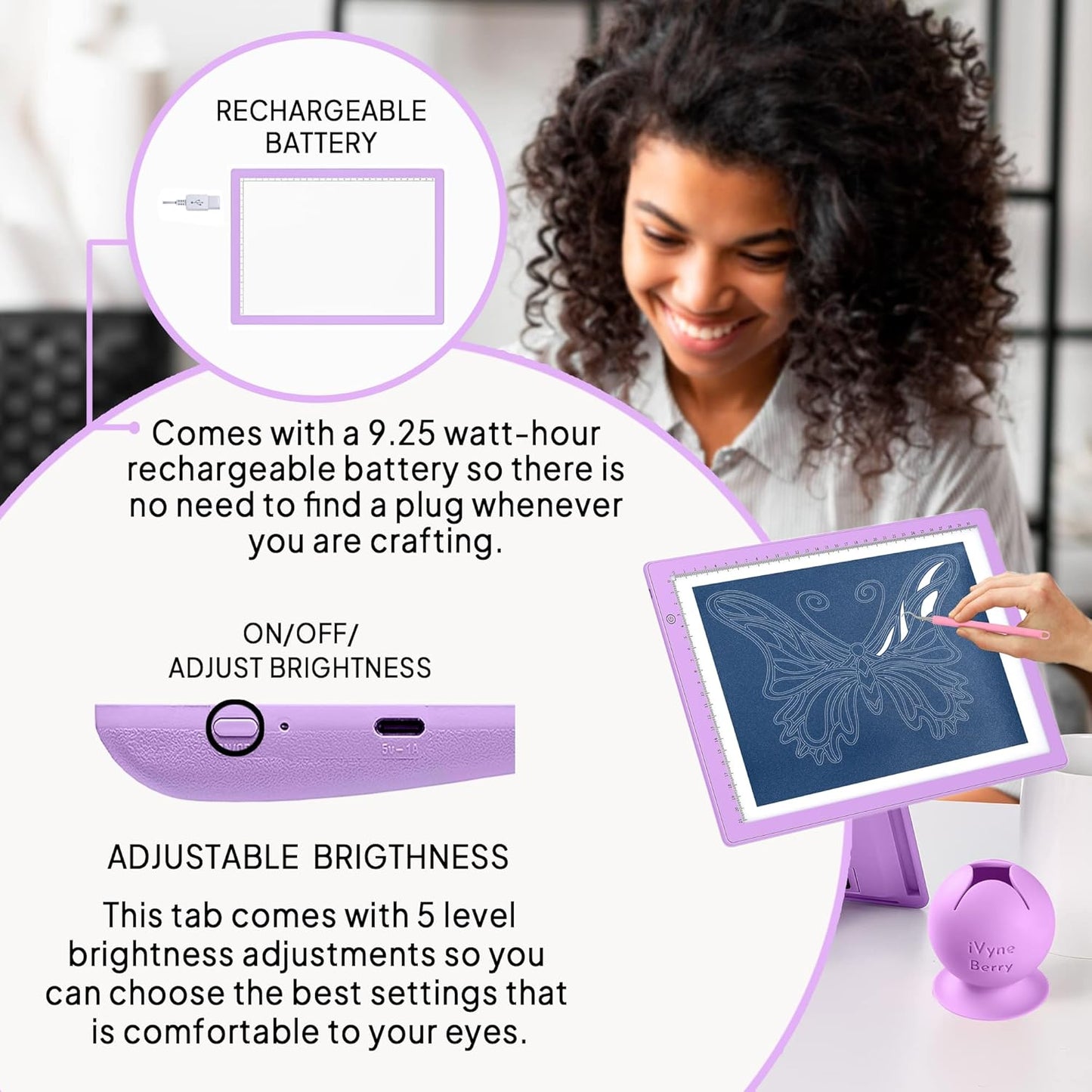 iVyne Rechargeable A4 Light Pad for Tracing & Weeding - LED Light Board for Weeding Vinyl - for Cricut Vinyl Weeding Tools - Ultra-Thin & Portable - Perfect for Artists & Crafters - Pink