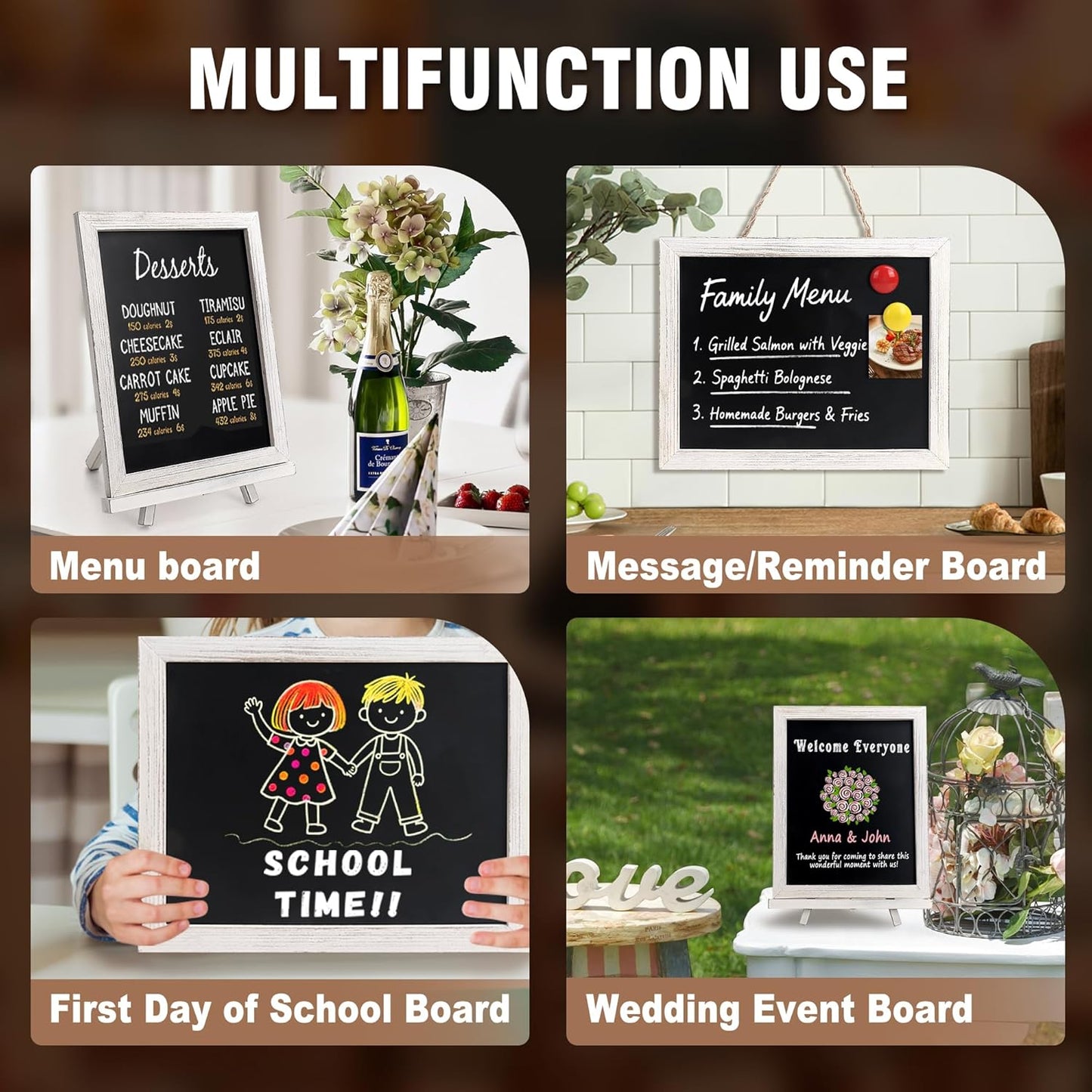 SELEAD 100% Real Wood Frame Magnetic Chalkboard with Stand - 10x12 Inch Small Tabletop/Hanging Chalk Board Words Sign Board, Message Menu Board for Cafe, Business, Wedding - Vintage White