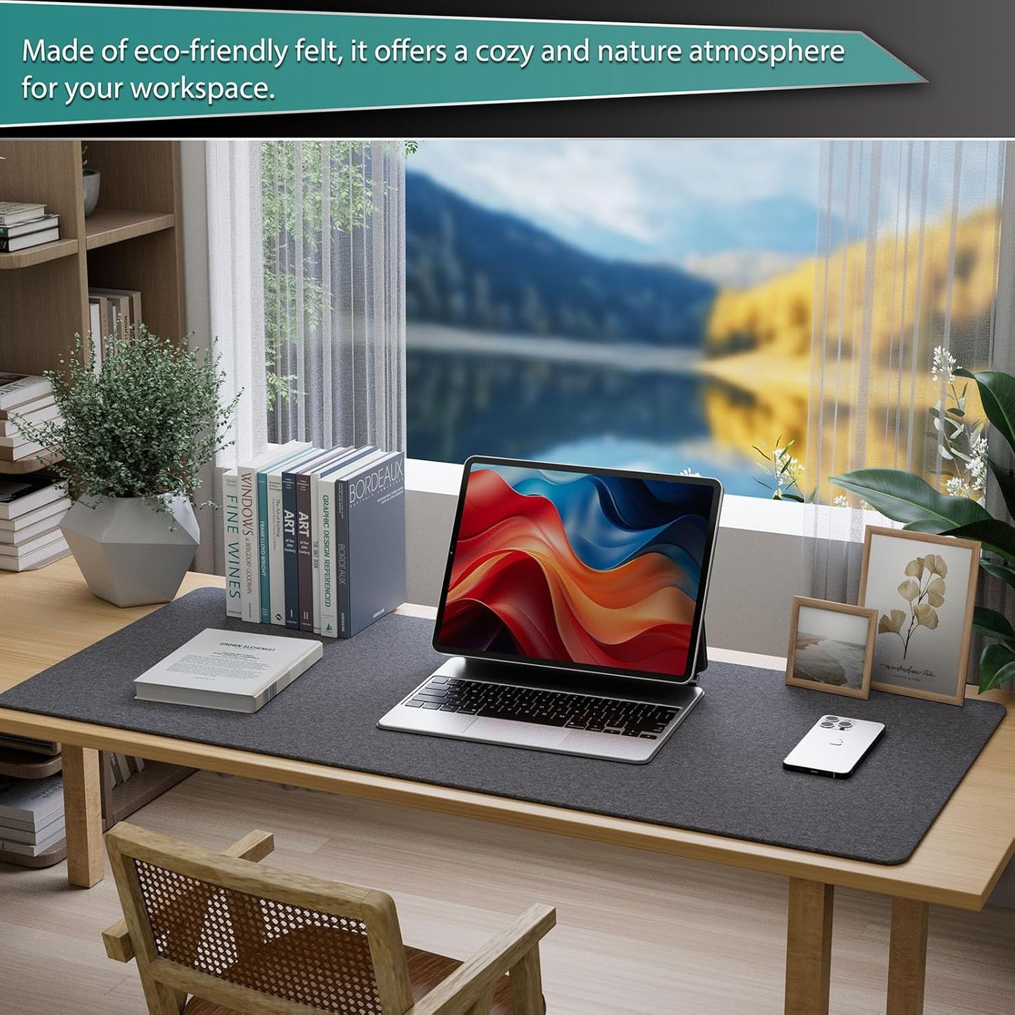 K KNODEL Felt Desk Mat, Large Desk Pad Protector, Office Computer Desk Mat for Keyboard, Non-Slip Mouse Pad (Dark Gray, 31.5"x11.8")
