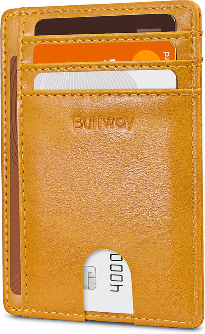 Buffway Slim Minimalist Front Pocket RFID Blocking Leather Wallets for Men and Women - Carbon Fiber Black - Colors A