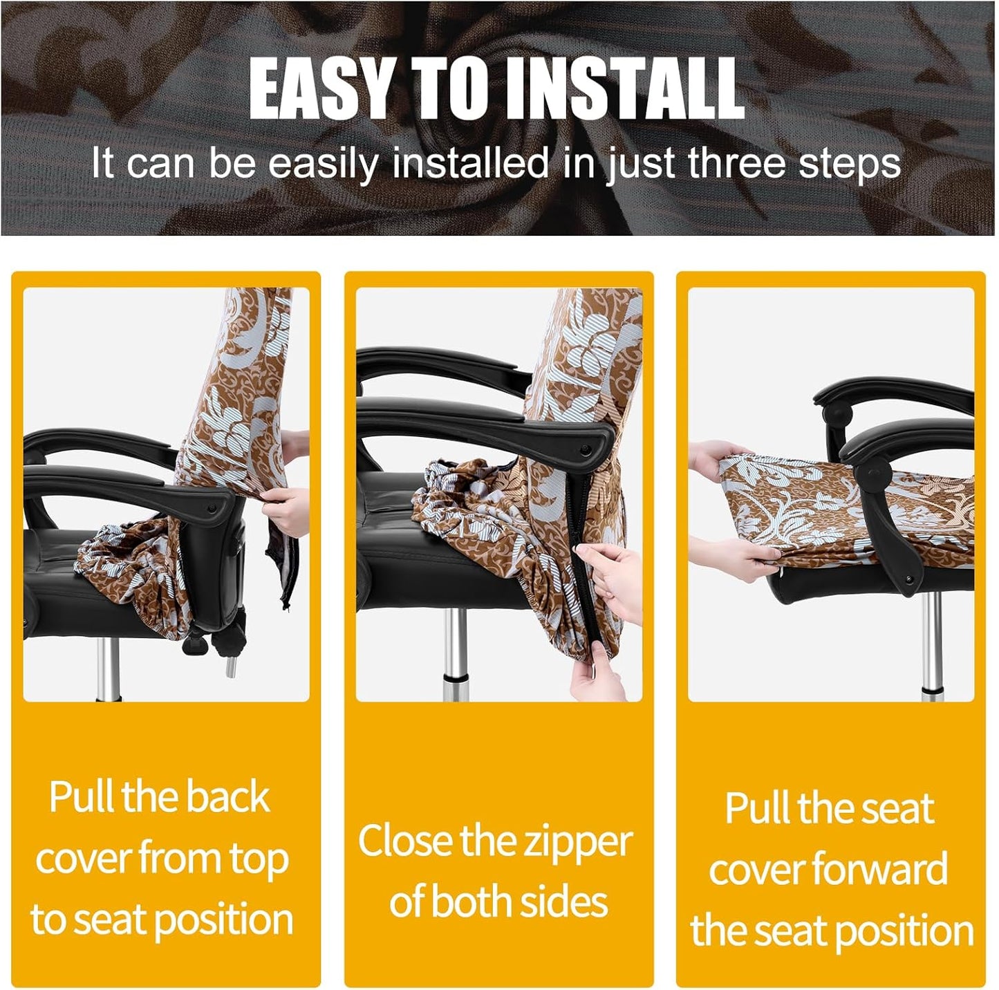 Smiry Stretch Printed Office Chair Armrest Covers, 2 Pcs Soft Fit Removable Washable Computer Desk Chair Arm Covers Protector, Black