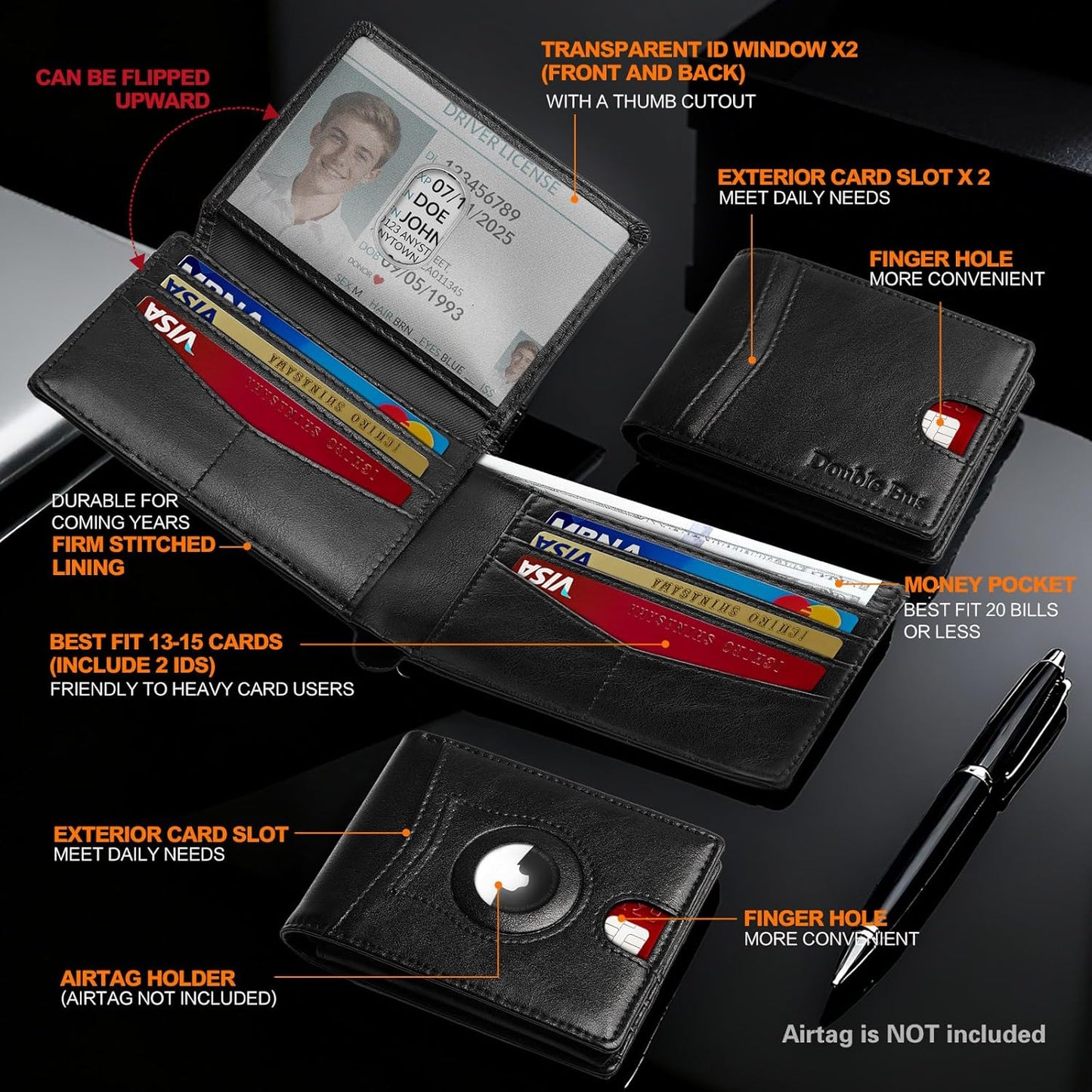 Wallet for Men Slim RFID Blocking Bifold Carbon Fiber,Minimalist Small Compact Front Pocket Credit Card Holder,Thin Mens Leather Wallets Smart Security With 2 ID Windows 1 Cash,Birthday Gifts for Men