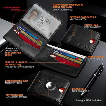 Wallet for Men Slim RFID Blocking Bifold Carbon Fiber,Minimalist Small Compact Front Pocket Credit Card Holder,Thin Mens Leather Wallets Smart Security With 2 ID Windows 1 Cash,Birthday Gifts for Men