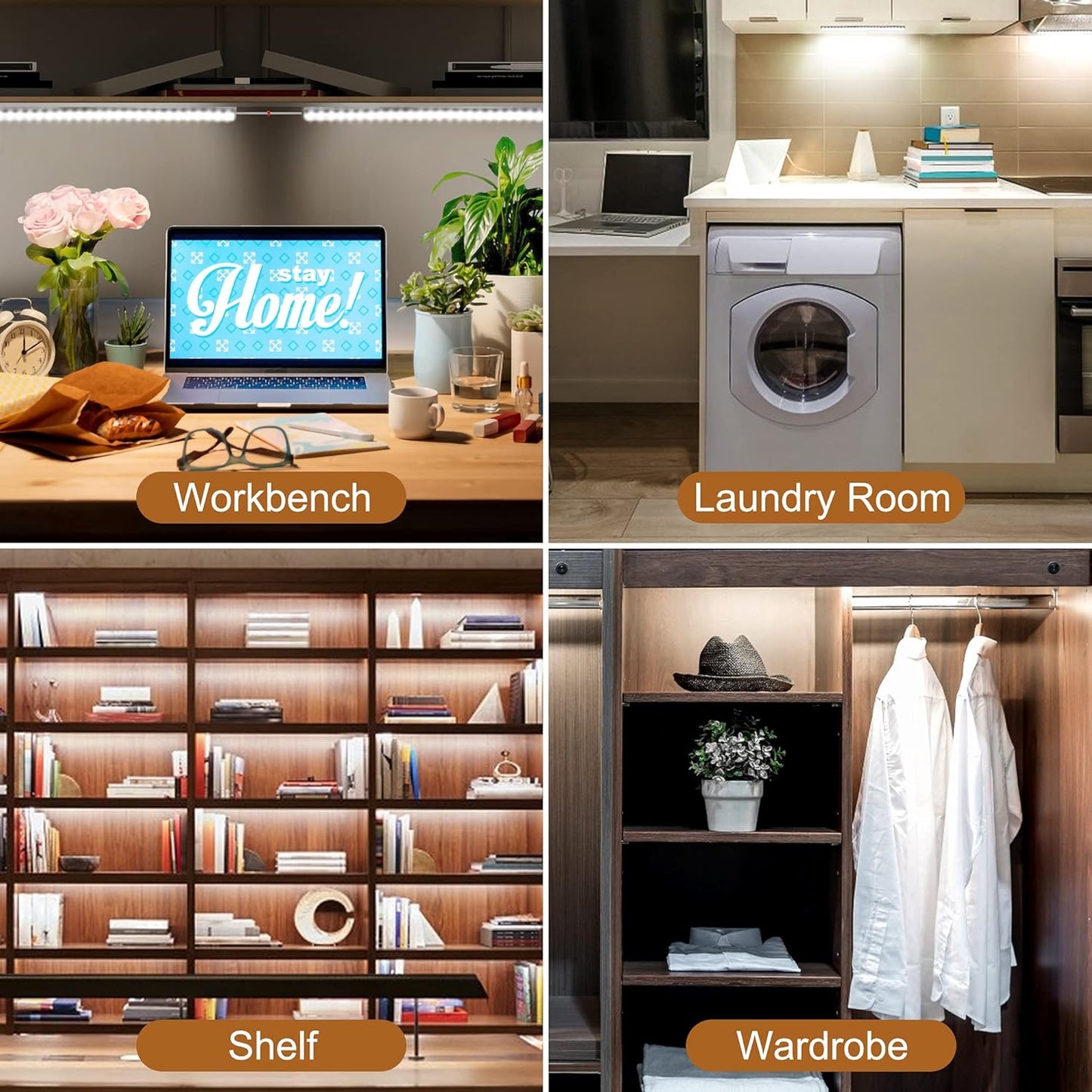 JUSJUBR 12-Inch Slim LED Under Cabinet Light with Memory Function, Warm White 3000K Dimmable USB Light Bar for Rooms