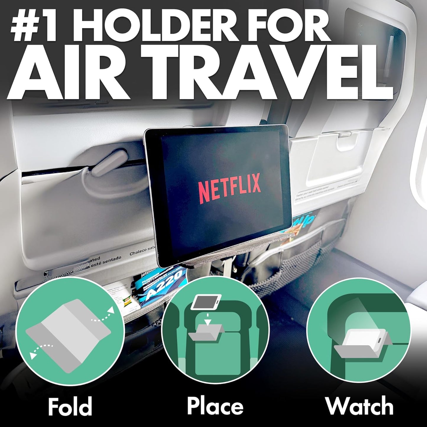 Flight Flap Airplane Phone Holder, Flexible Cell Phone Holder, Folding Cellphone Stand for Desk, Bed, Office, Treadmill - Airplane Gadgets for Long Travel Accessories - Plane Essentials (Green)