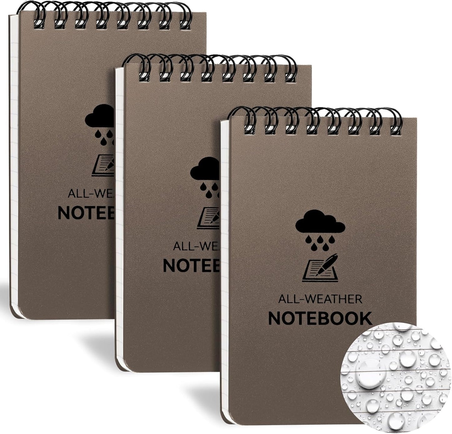 COIDEA 3 Pack Waterproof Notebook, 3 x 5 Pocket Notepad, All Weather Small Pocket Notebook Paper, Mini Spiral Notepad Police Notepad 100 Lined Pages for Outdoor Office