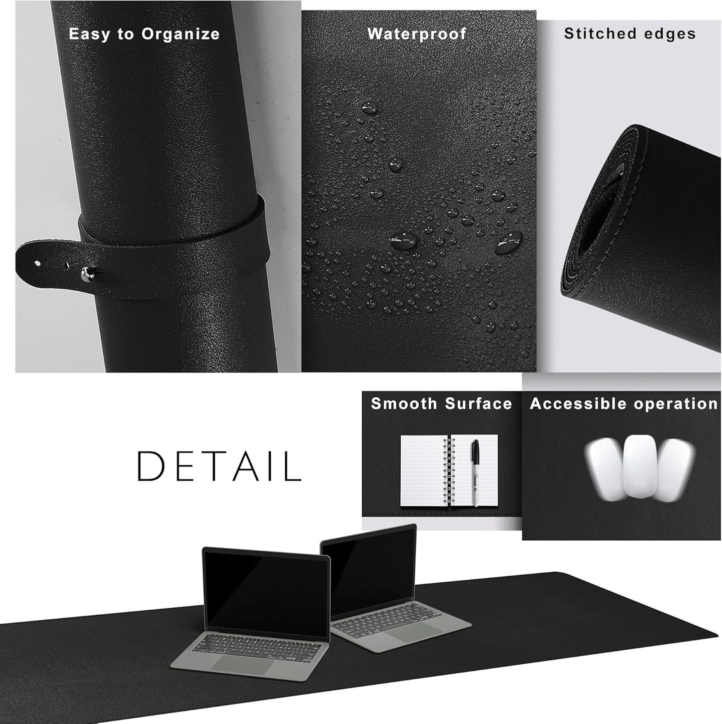Cacoy 36" x 20" Leather Desk Mat for Home Office, Extra Large PU Leather Desk Pad Blotters, Waterproof Computer Keyboard Mat, Extended Gaming Mouse Pad, Desk Protector for Desktop and PC Laptop, Black