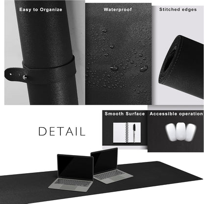 Cacoy 36" x 20" Leather Desk Mat for Home Office, Extra Large PU Leather Desk Pad Blotters, Waterproof Computer Keyboard Mat, Extended Gaming Mouse Pad, Desk Protector for Desktop and PC Laptop, Black