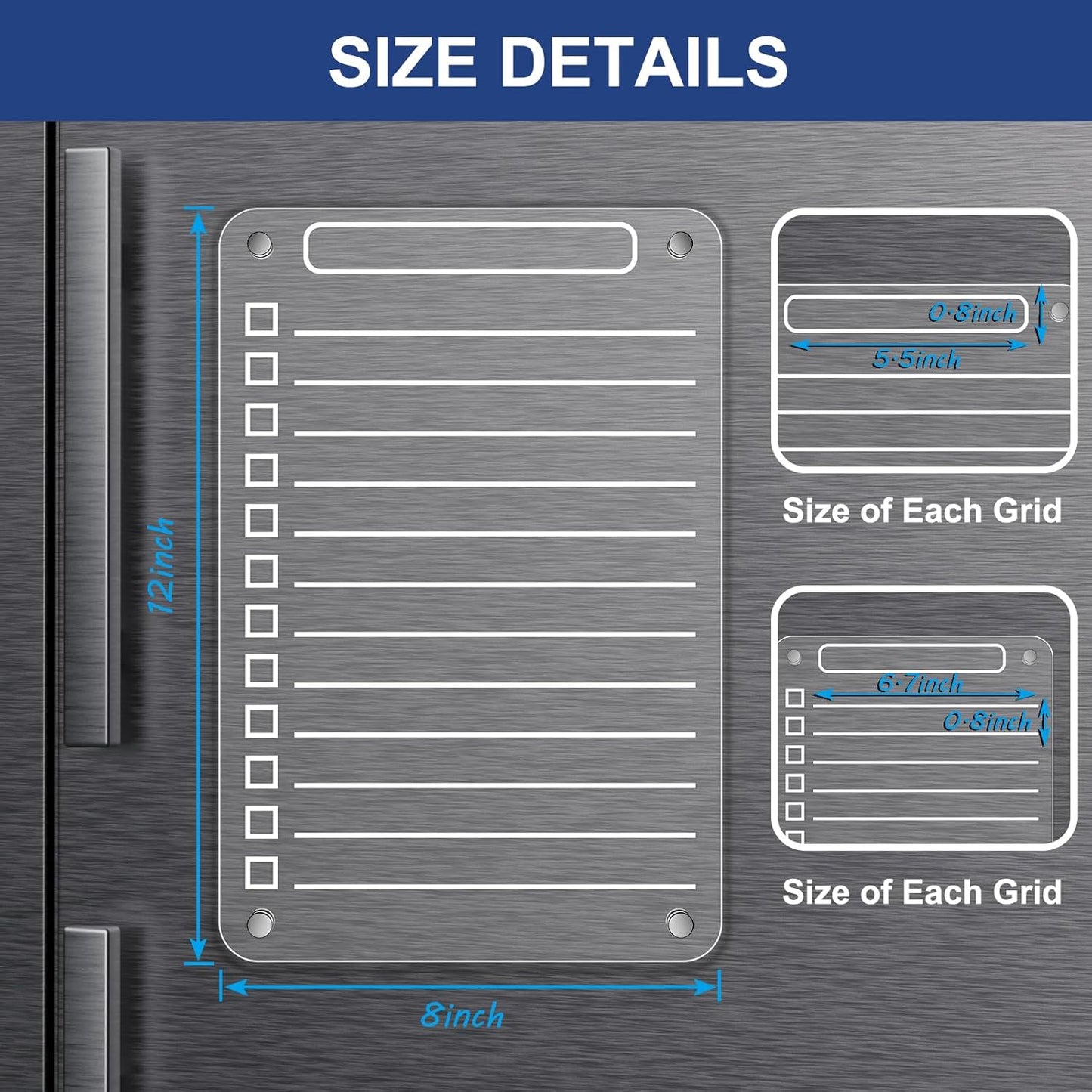 Acrylic Meal Planner Magnetic Menu Board for Kitchen Fridge, 13"x9" Clear Weekly Calendar Planning Board Noteboard Refrigerator Dry Erase Board to Do/Grocery/Shopping Lis Includes 6 Markers